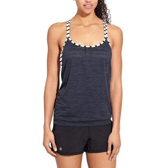Athleta tank Navy Blue Hyper Stripe Built sports bra woman's size Medium - Picture 1 of 7